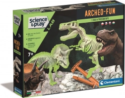 Clementoni Science & Play ArcheoFun : T‑Rex et Tricératops – kit de fouille avec squelettes lumineux