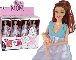 Poupée enceinte en robe bleue avec bébé