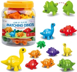 WOOPIE ensemble figurines Montessori dinosaures à empiler avec apprentissage des couleurs et des lettres Dopasuj Literki 13 pièces