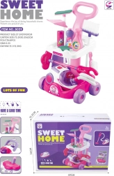 Set de ménage rose pour enfants avec aspirateur interactif et accessoires