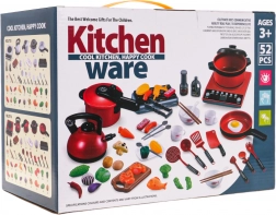 Ensemble de casseroles rouge avec cuisine et accessoires