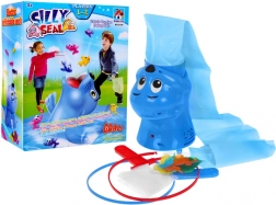 Phoque joyeux avec petits poissons pour enfants 3+ Jeu de pêche aux poissons + 2 épuisettes + 30 poissons + cheminée en film