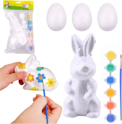 Set de Pâques avec œufs en polystyrène et lapin, 3 pièces