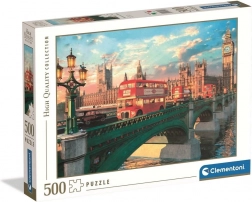 Puzzle 500 pièces CLEMENTONI – Westminster Bridge, Big Ben et bus rouge