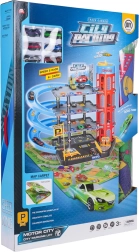 Parking à plusieurs niveaux avec ascenseur et tapis de jeu + 6 petites voitures