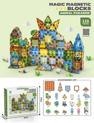 Jeu de construction magnétique pour enfants 116 pièces avec animaux