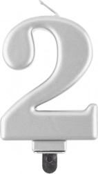 Bougie d’anniversaire argentée chiffre 2