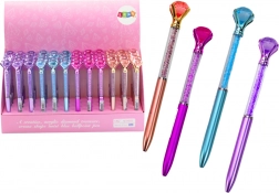 Stylo-bille avec diamant, recharge bleue 0,7 mm, assortiment de couleurs