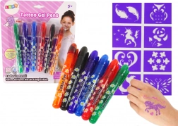 Stylos tatouage gel pour enfants – ensemble de 6 stylos pailletés et pochoirs
