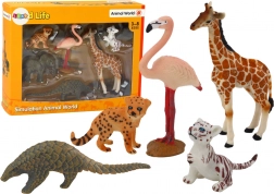 Set de figurines Animaux : Girafe, Flamant rose, Éléphant, Tigre