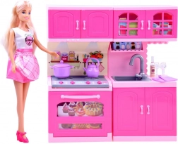 Poupée ANLILY avec cuisine rose et accessoires