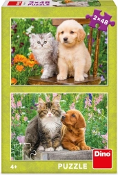Puzzle Chiot et Chaton au jardin 2×48 pièces