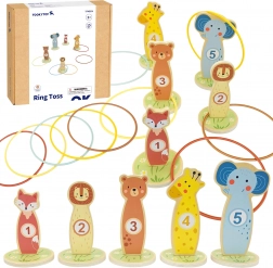 Jeu de lancer d’anneaux en bois TOOKY TOY – animaux, 15 pièces