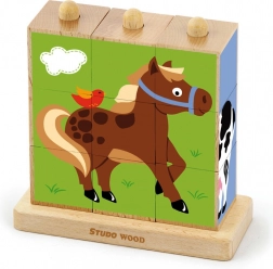 Cubes en bois – animaux de la ferme, 9 pcs