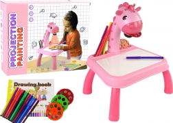 Table de projection pour enfants – rose, girafe, 24 motifs, 12 feutres
