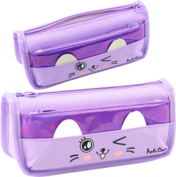 Trousse violette à motif chat - à deux compartiments