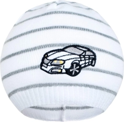 Bonnet de printemps New Baby avec petite voiture, blanc/gris foncé
