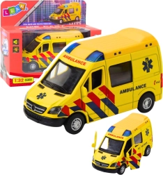 Ambulance en métal 1:32 à rétrofriction, avec lumières et sons – jaune