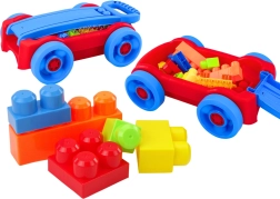 Set de cubes pour enfants dans un chariot à roulettes bleu‑rouge