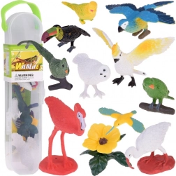 Lot de 10 figurines colorées d’oiseaux exotiques