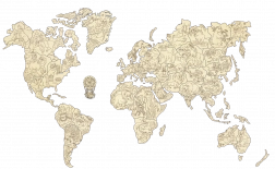 Carte du monde animal en bois 3D, taille M