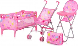 CHIPOLINO ensemble pour poupées 3-en-1 Trixy Hearts – poussette, lit et chaise haute