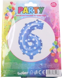 Ballon gonflable bleu en forme de chiffre 6 avec des étoiles 78 × 50 cm