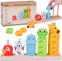 Jeu d’empilage en bois avec des animaux pour apprendre les couleurs et les chiffres 1–5