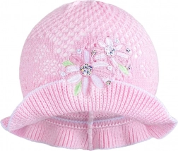 chapeau tricoté New Baby rose et blanc