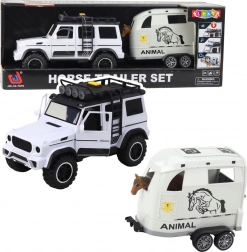 voiture tout-terrain avec remorque pour transport de chevaux avec lumières et sons