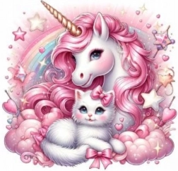 Peinture diamant Licorne avec chaton 30x40 cm