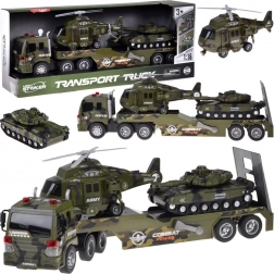 Set de transport militaire camion avec char et hélicoptère, lumières et sons