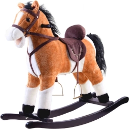 Grand cheval à bascule beige avec sons, bouche mobile et queue mouvante
