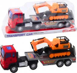 Ensemble camion avec remorque et pelleteuse sur chenilles