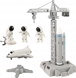 Ensemble spatial avec grue et rampe de lancement