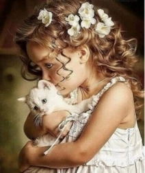 Mosaïque diamant - Fille avec chaton