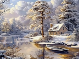 Peinture diamant chalet d’hiver