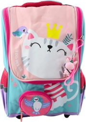 Sac à dos scolaire avec motif de chaton blanc et pochette amovible 21 L