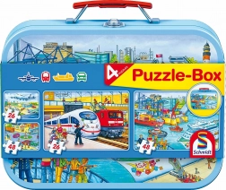 Puzzles Transports 4-en-1 dans une valisette en métal
