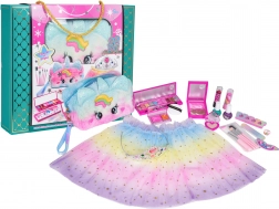 Coffret de maquillage pour enfants avec jupe tutu arc-en-ciel et sac licorne (22 pièces)