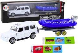 Voiture tout-terrain avec remorque et bateau à moteur