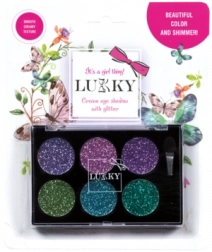 Lukky ombres à paupières crémeuses avec paillettes et pinceau, 6 couleurs