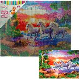 Peinture diamant – chevaux au coucher du soleil 40 × 50 cm