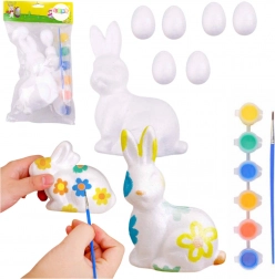 Coffret créatif de Pâques – œufs en polystyrène et petit lapin à peindre, 6 couleurs