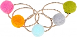 Élastiques à cheveux avec pompons colorés - 5 pièces