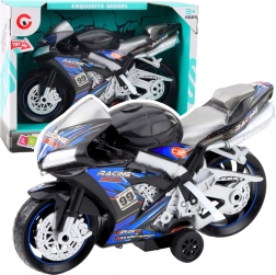 moto de course noir et bleu avec effets lumineux et sonores