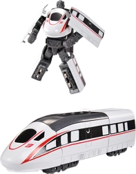 Robot métallique transformable en train à grande vitesse blanc