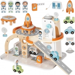 Station spatiale en bois Tooky Toy avec parking et fusée