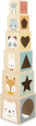 tour empilable en bois avec cubes et animaux JANOD