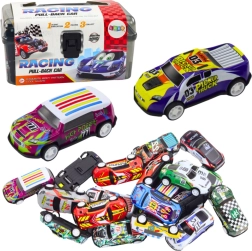 Set de 25 petites voitures en métal dans une mallette avec tapis de jeu représentant des routes